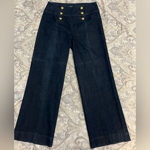 Lauren Ralph Lauren Wide-Leg Dark Denim Pants,Gold Buttons, excellent condition